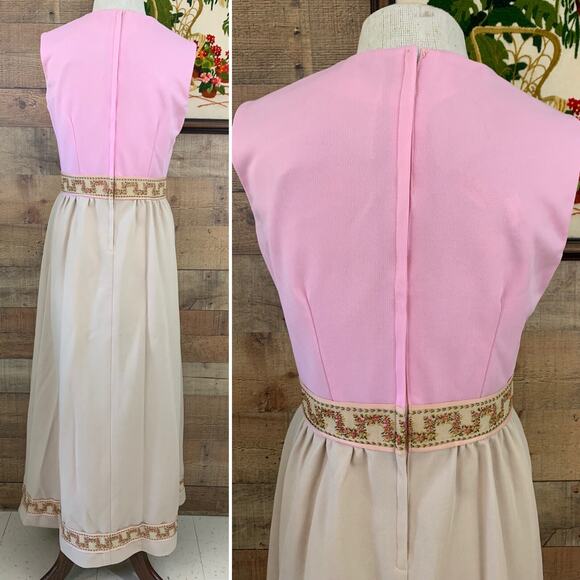 Vintage 1970’s Vicky Vaughn Romantic Embroidered Maxi Dress Mod - Picture 4 of 9